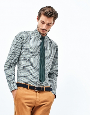 Blue and green checked cotton shirt