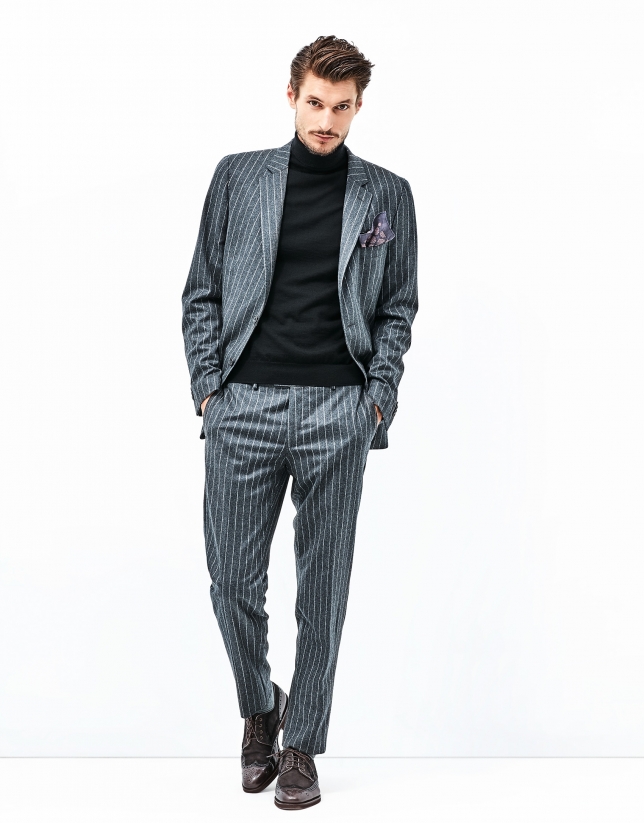 Gray pinstriped suit