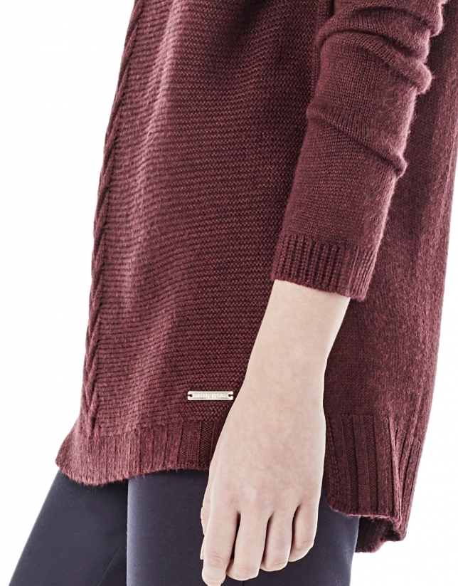 Aubergine sweater with stovepipe collar