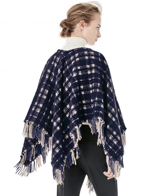 Blue / beige checked poncho