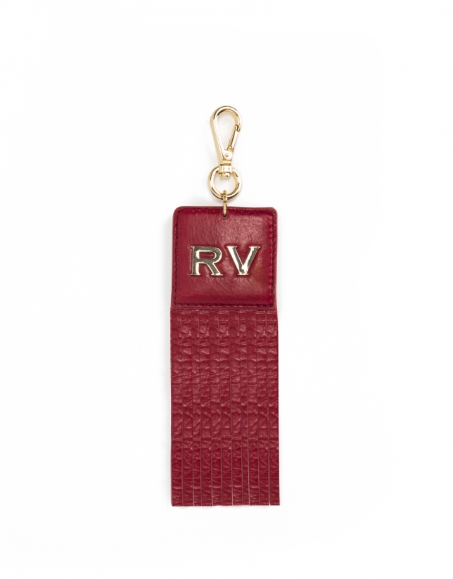 Red square leather charm with fringe