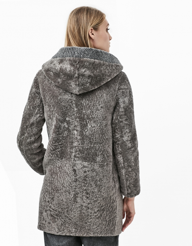 Grey lambskin fur three quarter jacket
