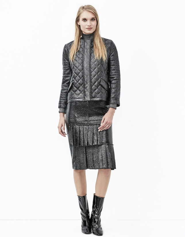 Black embossed alligator leather skirt