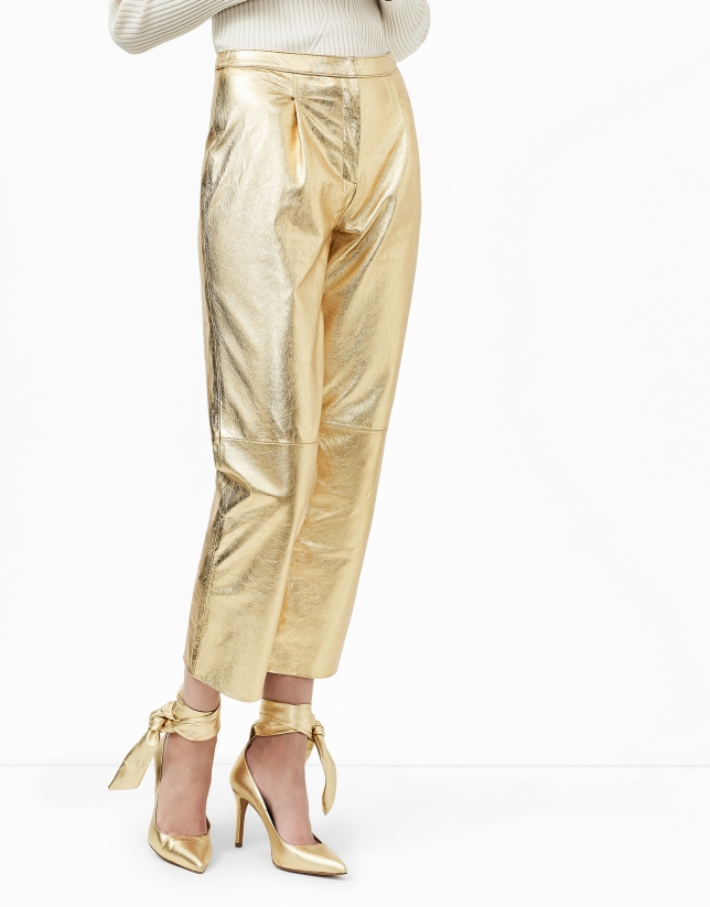 Metalized gold leather baggy pants