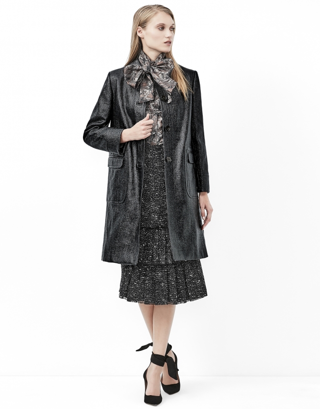 Black alligator leather embossed coat