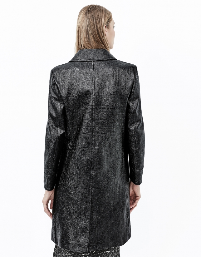 Black alligator leather embossed coat