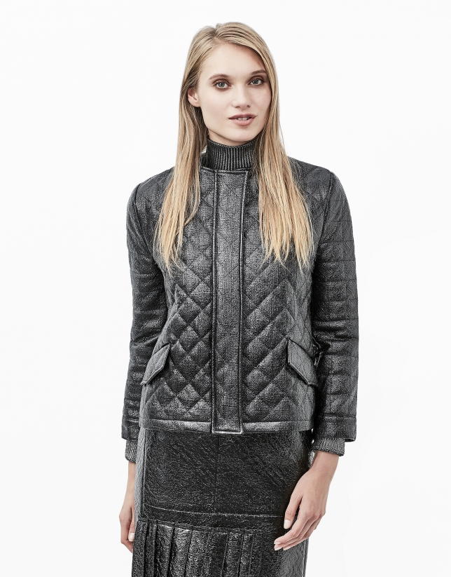 Embossed alligator leather quilted jacket