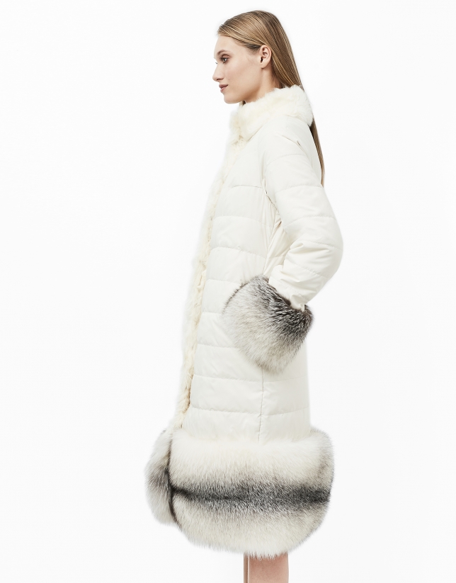 Off white reversible fur coat