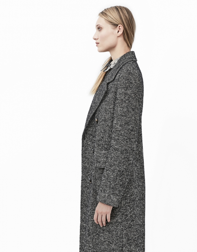 Gray herringbone tweed coat