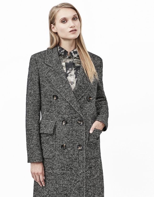 Gray herringbone tweed coat