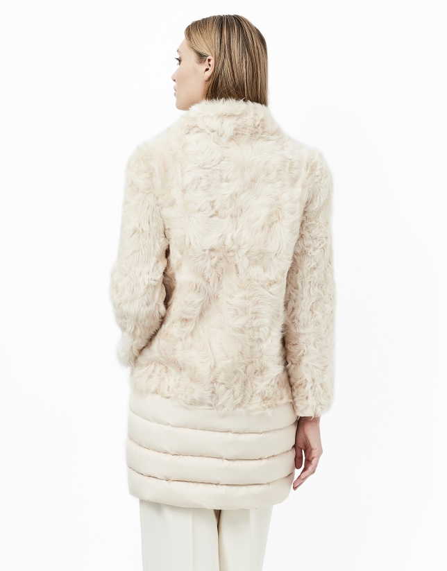 Beige fur and down quilted coat 