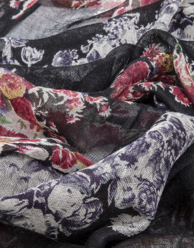 Black print shawl with flowers