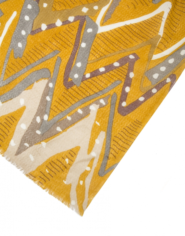 Mustard geometric print shawl