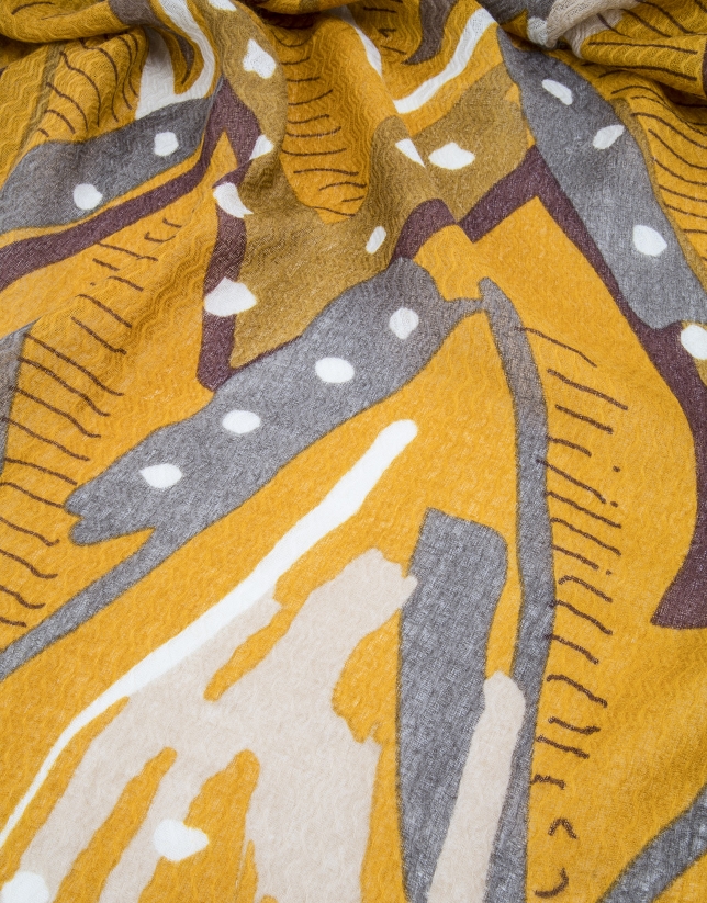 Mustard geometric print shawl