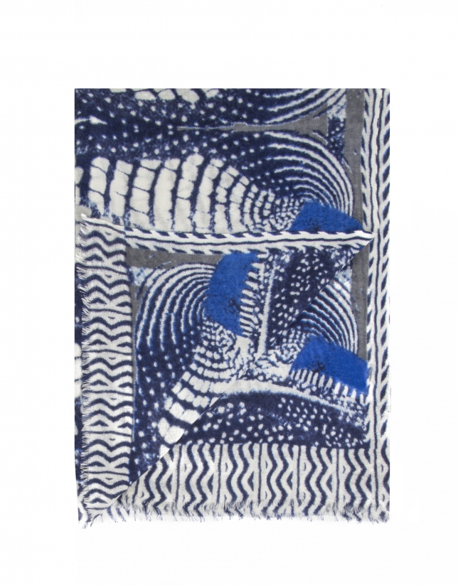 Blue mosaic print shawl