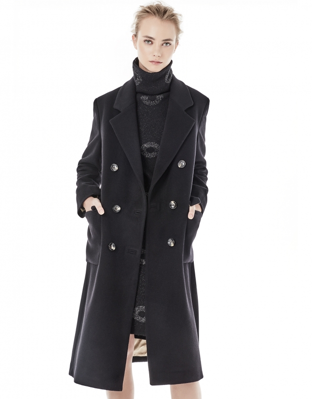 Black coat with double row of buttons