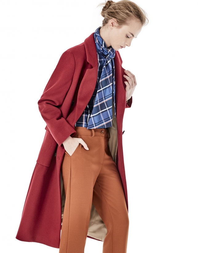 Red coat with double row of buttons