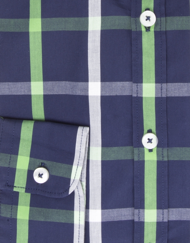 Navy and green checked dress shirt