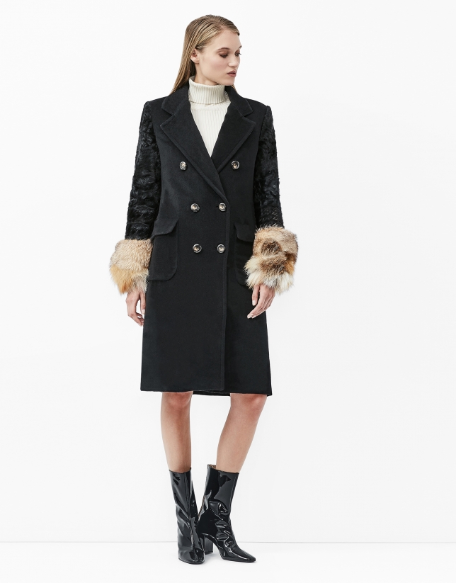Black coat with fur sleeves