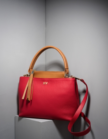 Red/camel Keops mini leather tote bag