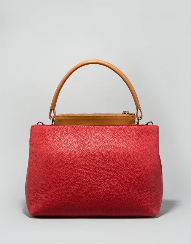 Red/camel Keops mini leather tote bag