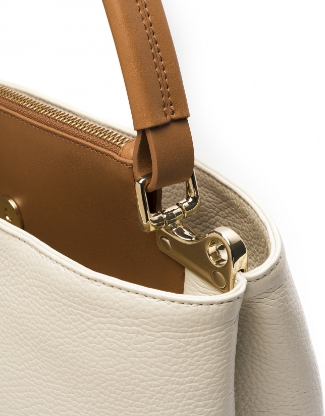 Beige/camel Keops mini leather tote bag 
