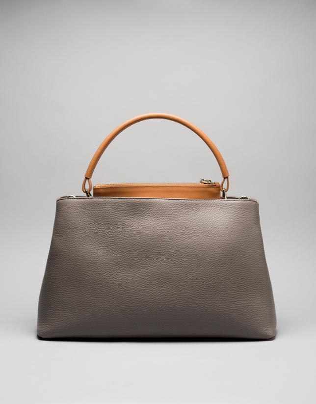 Gray/camel leather Keops tote bag
