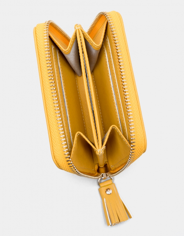 Yellow Saffiano leather mini coin purse