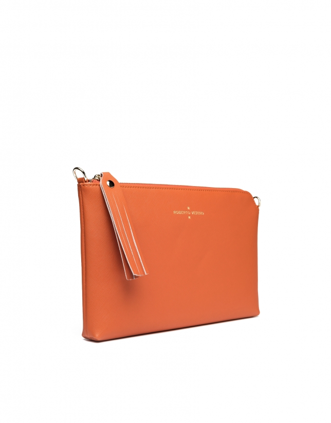 Orange Saffiano leather Lisa Clutch 