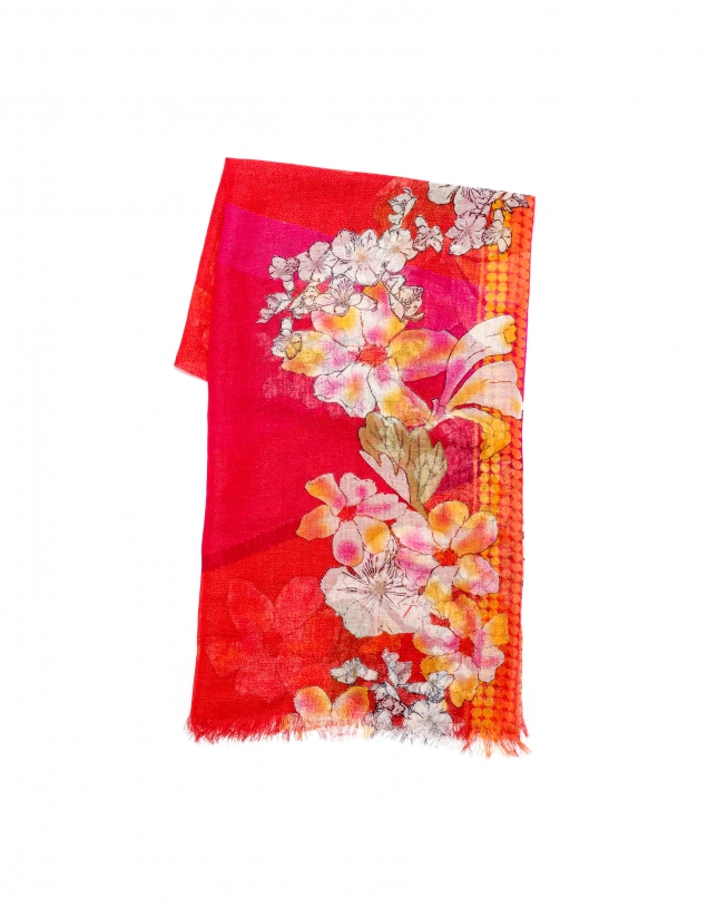 Salmon floral print scarf