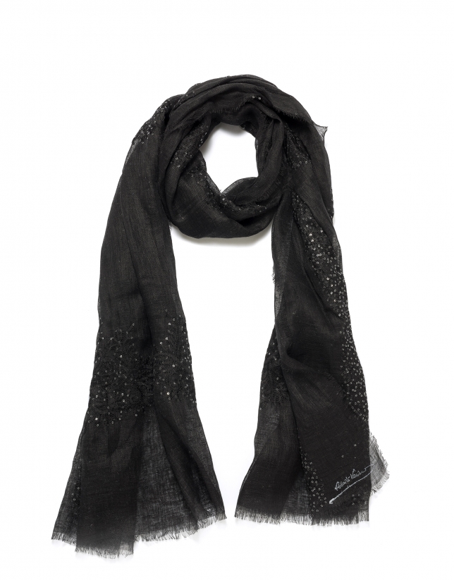 Black embroidered scarf