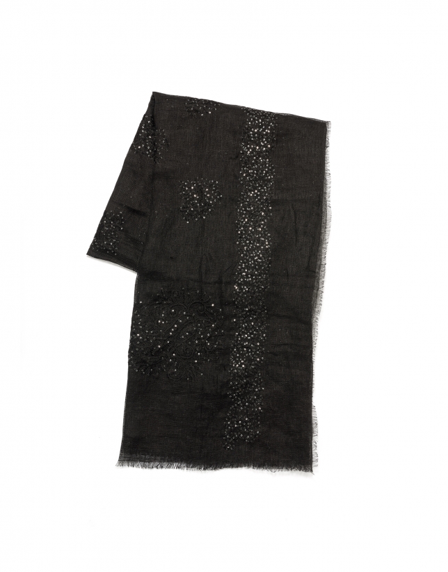Black embroidered scarf