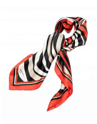 Orange geometric print silk scarf