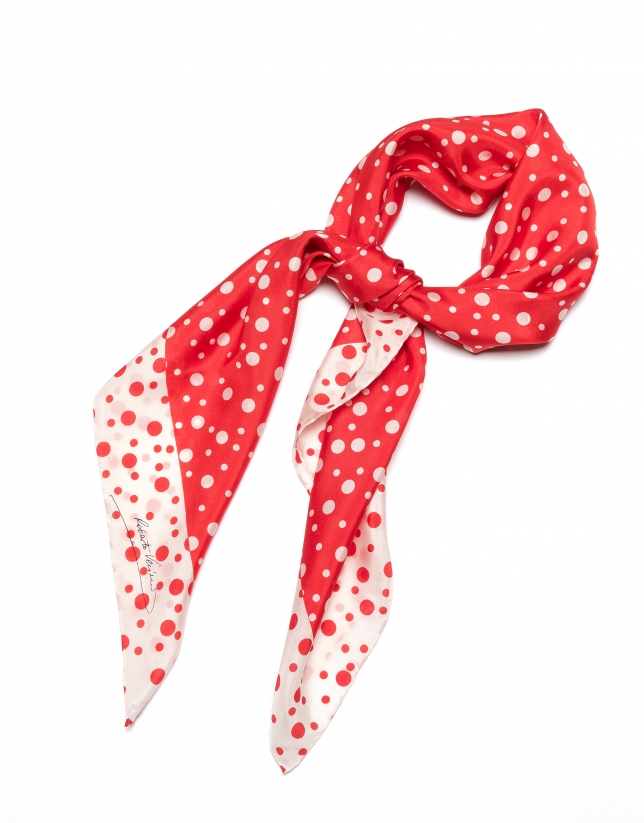 Red silk polka dot scarf