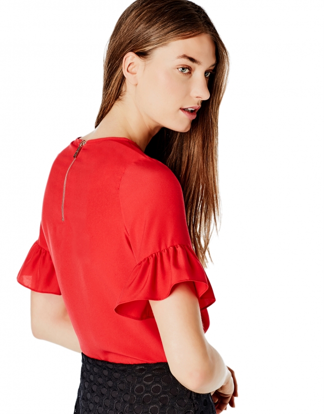Coral top with flounce  sleeves