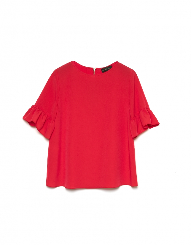 Coral top with flounce  sleeves
