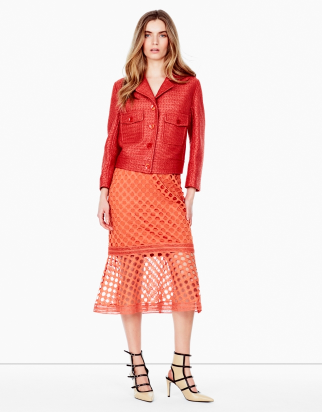 Orange godet lace skirt