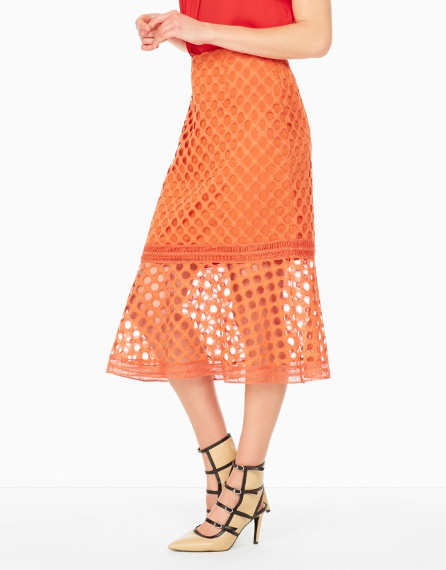 Orange godet lace skirt