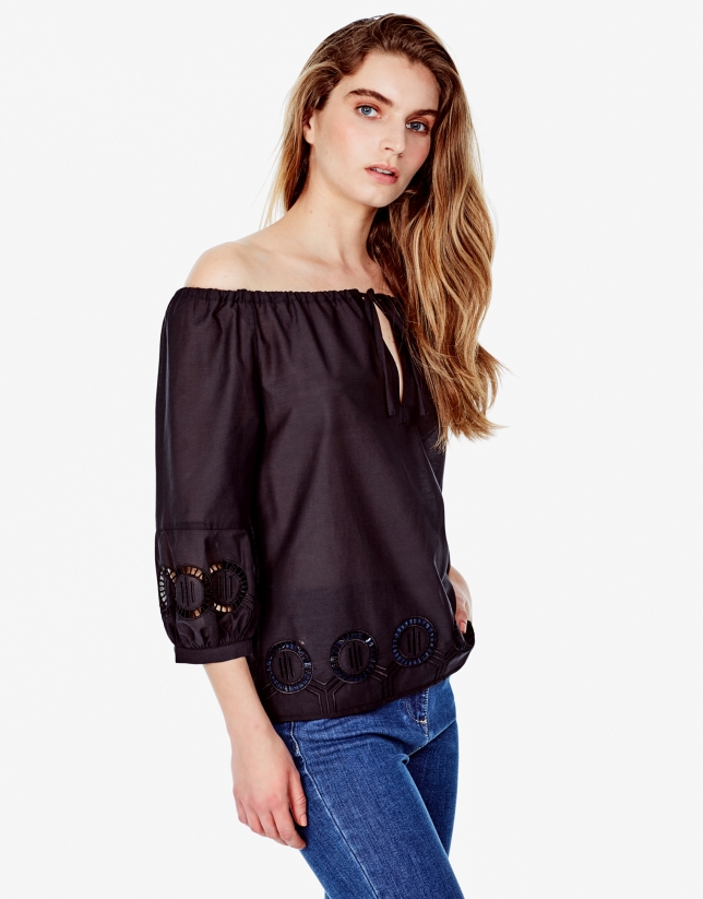Black embroidered loose blouse