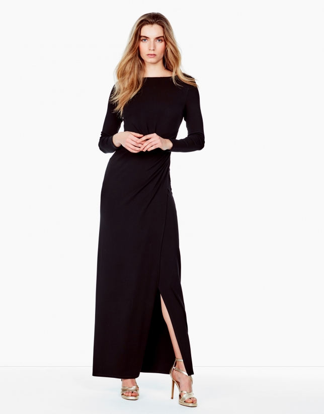 Long black knit dress