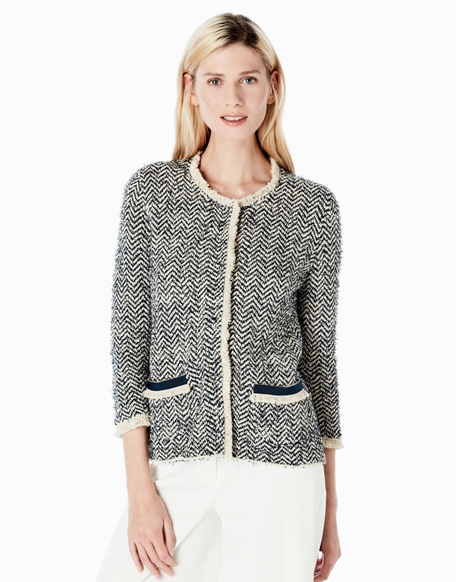 Knit jacket with fringe