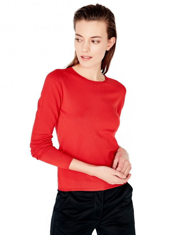 Red sweater with square neck