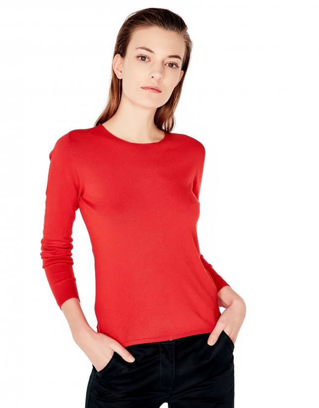 Red sweater with square neck
