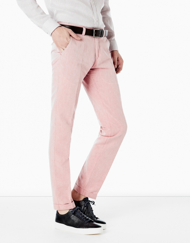 Washed pink linen pants