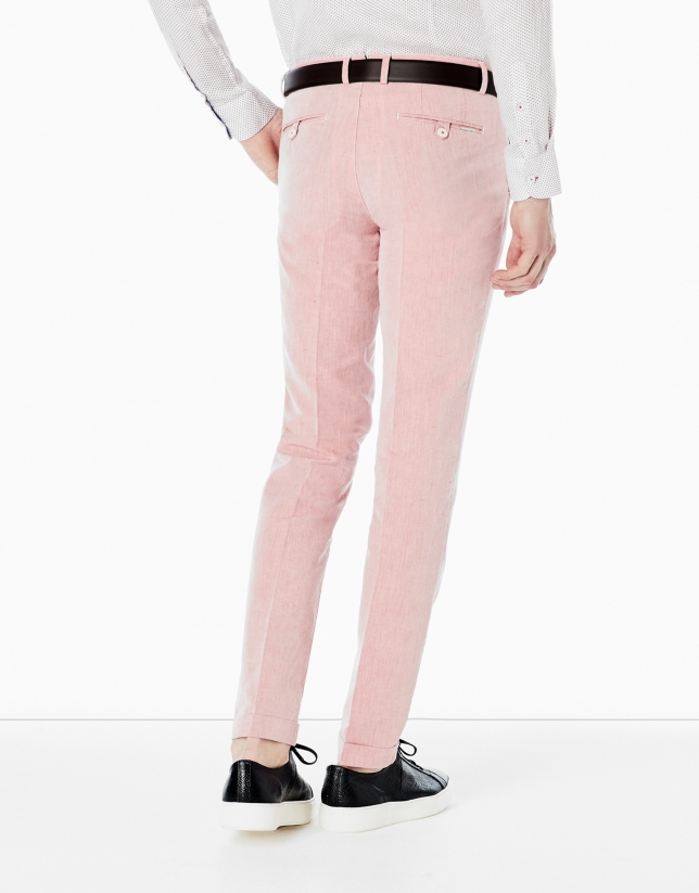 Pantalón lino rosa lavado