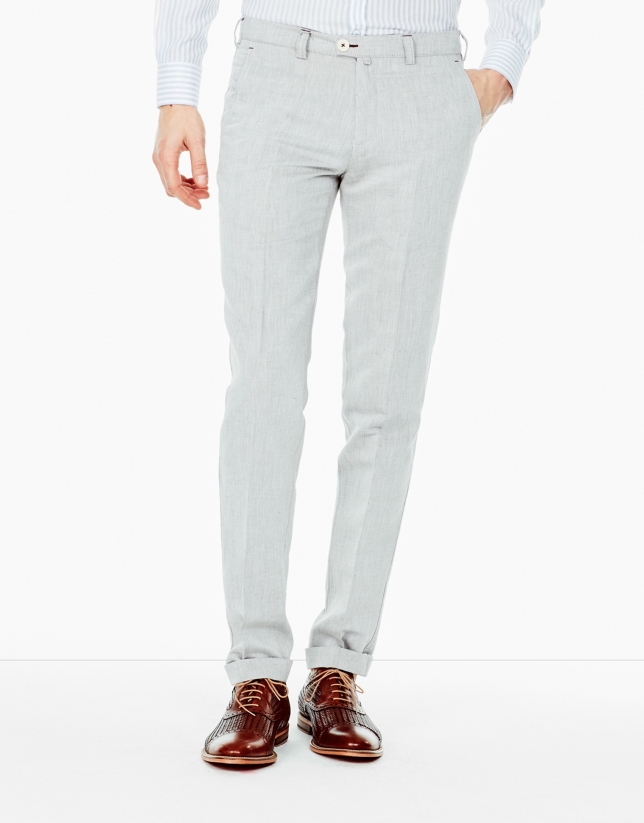Gray cotton and linen pants