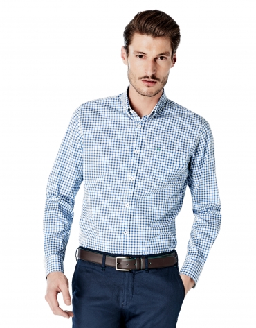 Blue and green checked sport shirt