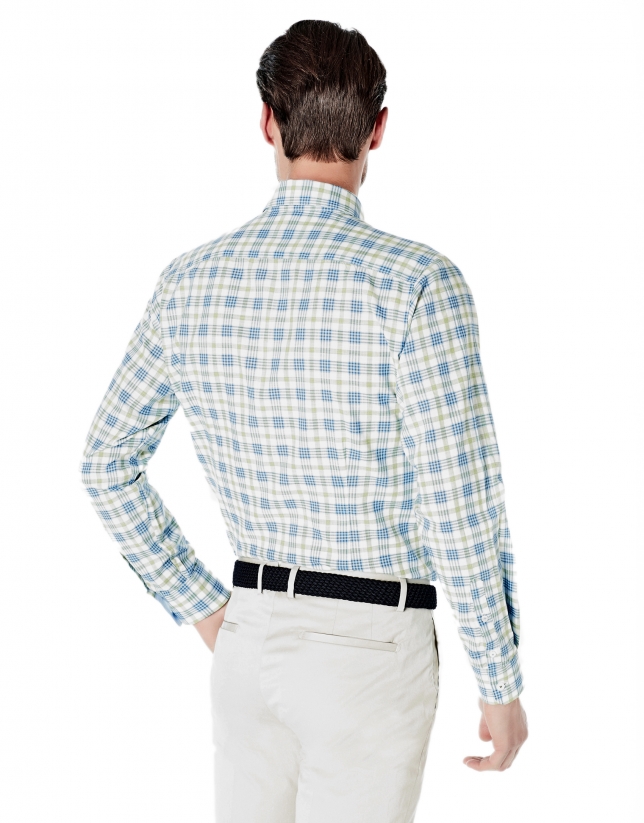 Light blue and green checked sport shirt
