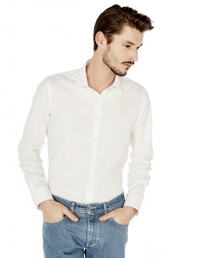 Camisa vestir slim fit estructura blanca