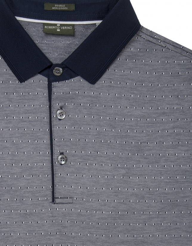 Blue microprint mercerized polo shirt